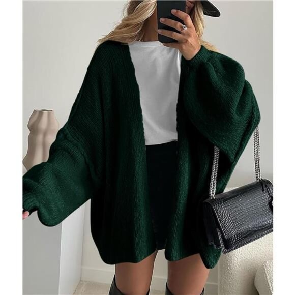 Womens Oversized Cardigan Sweaters Spinach Green - Picture 3 of 6